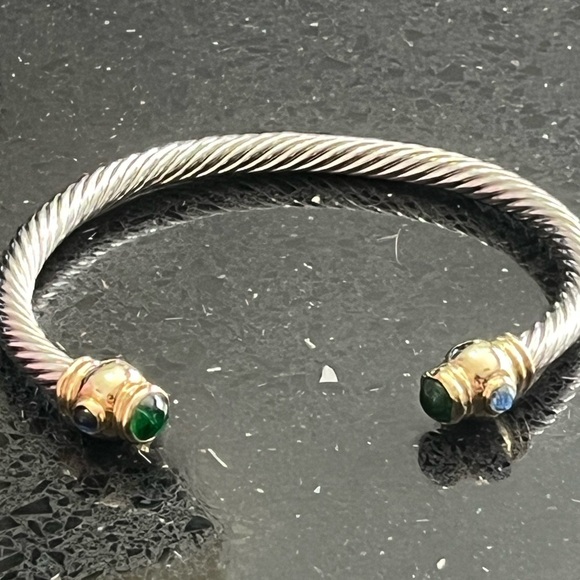 Emerald sapphire cz gold silver twisted cable bangle bracelet - Picture 1 of 2